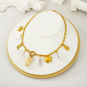 Collar con Colgante de Estrella de Mar con Temática Costera, Cuentas de Perlas Naturales, Capas de Conchas, Cadena de Acero Inoxidable Resistente para Mujer - Product Image 4