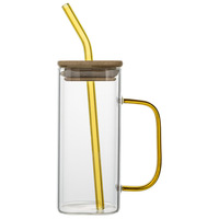 Vente en gros usine : Tasses à boire en verre borosilicaté avec poignée, mugs pour la maison et le bar, verres à bière avec couvercle en bambou et pailles