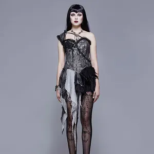 ECST002 Eva Lady Hiệu Suất Cao Cấp Trang Phục Không Đối Xứng Hem Gothic Vai Duy Nhất Ren Lên Corset