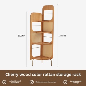 Étagère d'angle <span class=keywords><strong>en</strong></span> bois massif rotin tissé multicouche bibliothèque murale à angle droit Triangle chambre salon armoire - Product Image 4