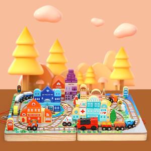 Juguete de tren de madera para niños al por mayor con juego de pistas, montaje educativo, juego de tren ferroviario Diy para niños - Product Image 2