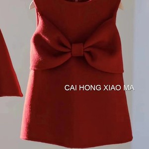 Tongxingyuan Girls Red Woolen Dress Set With Bow And Cape Winter Outfit For New Year - Product Image 2