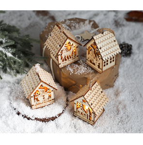 Casas de Madera para <span class=keywords><strong>Pueblo</strong></span> Navideño, Mini Casas de Madera Navideñas, Regalo para Decoración de Fiestas Navideñas de Invierno - Product Image 5