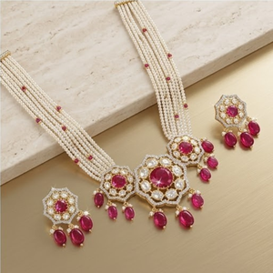 Conjunto de Collar de Plata 925 con Rubí y Perla, Joyería de Diseño para Novia, Aretes Tradicionales para Mujer, Colección de Joyería para Mujer - Product Image 5
