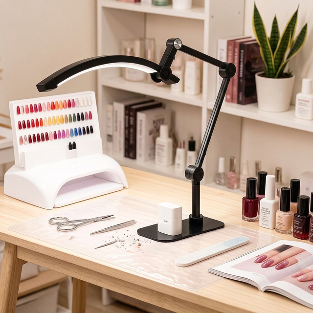 Foldable Half-Moon LED Beauty Desk Lamp Temperature Eye-Care Fill Light for Eyelash Extension Tattoo Manicure Nail Salon Work