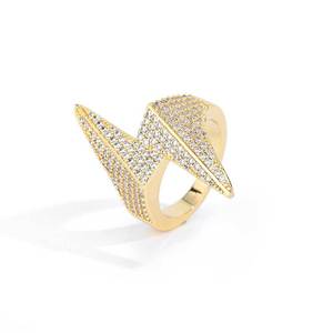 Wholesale Custom GRA VVS Moissanite Lightning Bolt <b>Ring</b> 925 Silver Gold Plated Hip Hop <b>Iced</b> Out Diamond Setting Bling Jewelry - Product Image 1