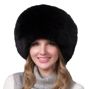 Fox Fur Hat Warm Ladies Fluffy Winter Hat Customized Colorful Big Bucket Russian Pom Pom Real Fur Hat