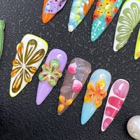Faux Ongles Luxueux Y2K en Gel UV Sculpté, Peint à la Main, 10 Pièces, en Acrylique Durable, Design Exquis, Manucure Artificielle à Presser