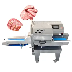 Công nghiệp tự động ngang ức gà ham thịt xông khói nấu chín thịt bò Slicer điều chỉnh máy thái lát cho slicing xúc xích