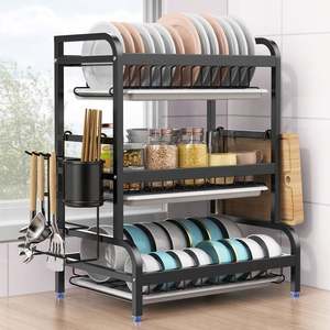 Étagère à vaisselle multi-niveaux en métal pour comptoir, durable, accessoires de cuisine, rangement pour vaisselle, bols, organisateur d'évier - Product Image 2