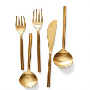 <b>Golden</b> Modern Minimalist Flatware <b>Set</b> High Mirror Polish Dishwasher Safe Eco-Friendly Wedding <b>Cutlery</b> Metal Handle - Product Image 1