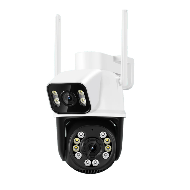 6MP HD Wi-Fi PTZ Dome Camera Outdoor Dual Lens AI Auto Tracking CCTV IP Audio P2P ICSee H.264 Video Compression Cloud Reset