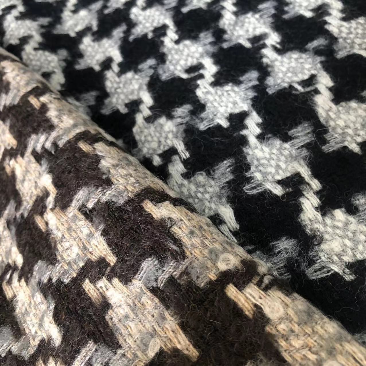 Europe and the United States New Qualified Thousand Bird Lattice 470g/m 90%wool 5%mohair 5%nylon Melton Coat Skirt Fabric