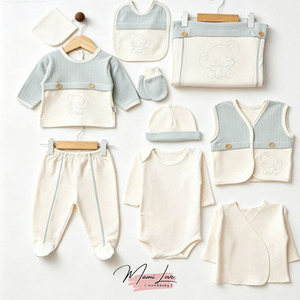 <span class=keywords><strong>Set</strong></span> di 10 Pezzi per Neonati con Motivo Elefantino, Abbigliamento Ospedaliero 100% Cotone, Estivo Casual Unisex - Product Image 1