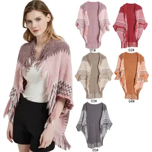 Wholesale Winter Ethnic Wind Scarf High Quality Wool Cashmere Poncho Shawls Knitted Cover-up With Tassels Thick Cape Blanket