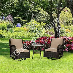 Luxo Outdoor Wicker Swivel Rocker Swivel Cadeiras de balanço Wicker 360 Graus Outdoor Cadeiras Metal Pátio Bistro Set