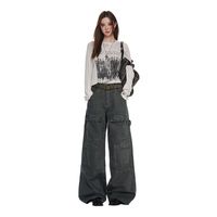 Jeans décontractés amples et larges de style américain, tendance, de haute qualité, multi-poches, pour hommes et femmes