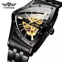 Montre Tendance Homme Décontractée à Mouvement Mécanique Automatique, Cadran et Boîtier Triangulaires en Acier Inoxydable