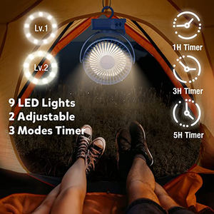Ventilateur de <span class=keywords><strong>camping</strong></span> rechargeable DF019 de 6 pouces avec clip <span class=keywords><strong>pour</strong></span> tente, lumière, crochet et batterie externe - Product Image 3