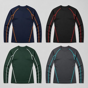 Kaos Lari Lengan Panjang Kompresi Khusus Pabrik dengan Jahitan Kontras untuk Pria Marathon Fitness Logo OEM - Product Image 2