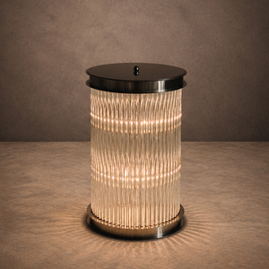 Modern Ribbed Glass Floor Lamp With Metal Base For Living Room Bedroom And Hotel Decor - Product Image 3