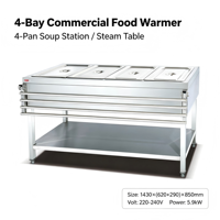 Bain-marie professionnel robuste en acier inoxydable OUTE 4 bacs, sur pied, avec armoire de rangement pour restaurant