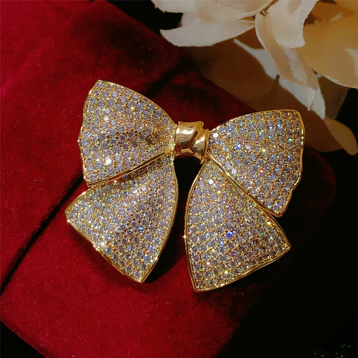 Hàn Quốc micro-dát Zircon đồ trang sức phụ nữ thanh lịch mạ vàng khăn Pin trâm cài đầy đủ kim cương Bow Trâm