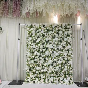 定制3D布墙丝绸玫瑰面板背景人造花墙装饰花婚礼