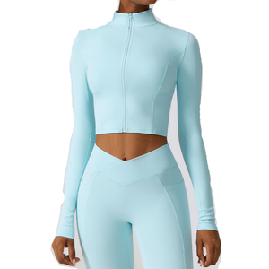 Venta caliente Zip manga larga chaqueta deportiva pulóver para mujeres Slim Yoga Ladies Gym Yoga Tops Wear - Product Image 1