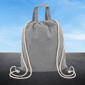 Recycled Cotton Drawstring <b>Backpack</b> Tote Bag 225 GSM Grey Color 38x41.5cm Promotional Custom Logo OEM Wholesale Supplier - Product Image 1