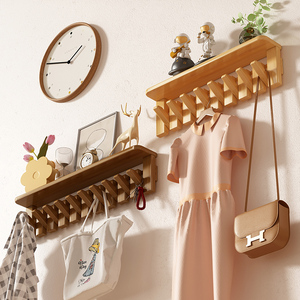 Perchero de pared de madera con estante, estilo teclas de piano, para colgar abrigos en dormitorio, entrada, organizador de almacenamiento, madera maciza - Product Image 2