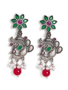 Boucles d'oreilles goutte oxydé vert plaqué argent en vrac faites à la main style lustre tendance personnalisé pour cadeau matériau principal en laiton - Product Image 5