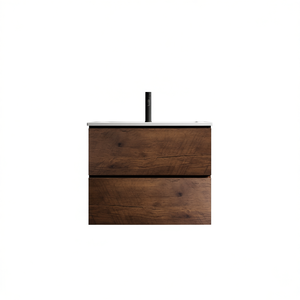 Mueble de Baño Moderno de 24 Pulgadas, de Nogal, para Montar en la Pared, con un Solo Agujero para Grifo, Gran Espacio de Almacenamiento, Flotante, Preensamblado, con Lavabo de una Pieza y Desagüe - Product Image 1