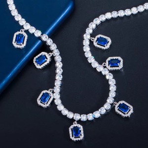 Chapado en oro de 18K, collar de clavícula de cadena de tenis CZ con abalorios cuadrados de Zirconia cúbica roja y azul brillante para mujer, joyería Bohemia - Product Image 3