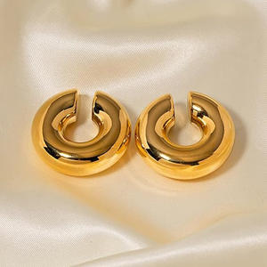 <b>Clip</b>-<b>on</b> <b>Earrings</b> Thick C Shape Hollow Geometric Stainless Steel Gold And Silver Color Everyday Wear - Product Image 4