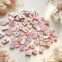 Jeu de Mahjong Américain 160 Tuiles 4 Joueurs Rose Doré Fleur de Cerisier Gravée Acrylique Perle Couronne Joker Écologique