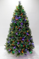 Sapin de Noël en PVC à aiguilles de pin pré-éclairé JFD CT-039 de luxe, 150 cm, avec lumières LED, design pliable, utilisation en extérieur, base de support de haute qualité
