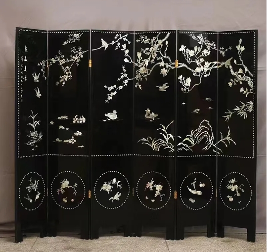 Lacquer Screen Urushi Lacquerware Support Customization Coromandel Lacquerware with Six Screens and Antique Flowers