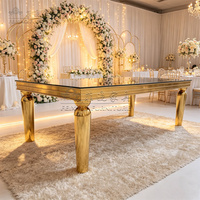 Venta Directa de Fábrica, Mesa de Comedor Rectangular de Vidrio con Marco de Acero Inoxidable Dorado, Duradera para Hotel, Boda, Restaurante, Banquete