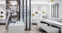 Vitrine d'exposition de lunettes en acier inoxydable personnalisée, design d'intérieur pour magasin de lunettes de soleil