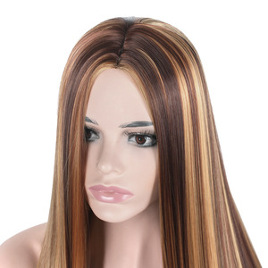 Parrucca Sintetica Lunga Liscia con Highlights Ombre Colore Piano, Resistente al Calore, per Donne di Colore, Prezzo di Fabbrica - Product Image 2