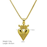Collier pendentif haut de gamme et tendance en forme de cœur ajouré, couronne pêche incrustée de zircon, plaqué cuivre or 18 carats, vente en gros