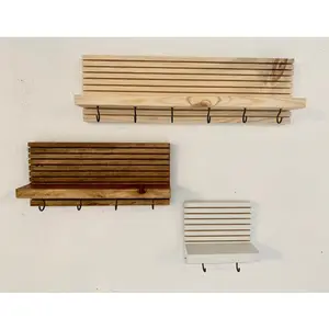 Organizzatore di immagazzinaggio dello scaffale del supporto dello scaffale del supporto dello scaffale di galleggiamento del gancio della chiave di legno del supporto della parete dell'ingresso di fantasia personalizzato