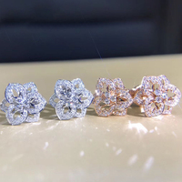CAOSHI Charmantes Grandes Fleurs Magnifiques Boucles d'Oreilles Clous pour Femme, Romantiques et Douces, en Argent et Or Rose
