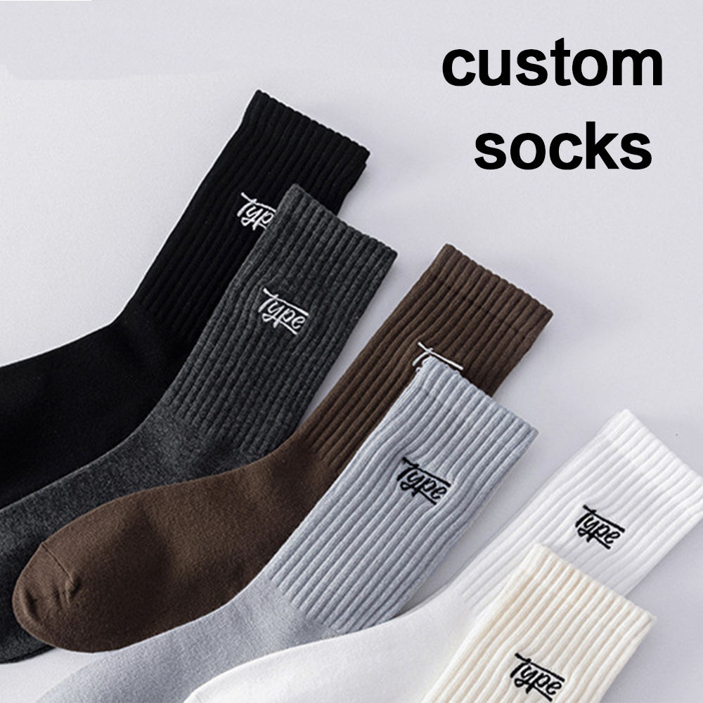 Wholesale High Quality Designer OEM Personalised Plain Knitted Embroidery Crew Men Embroidered Logo Custom Socks