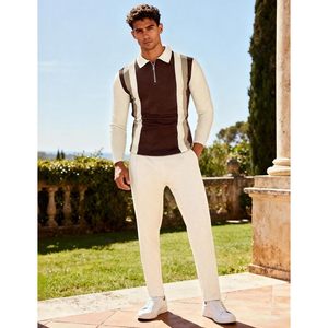 Mens 2 Piece <b>Tracksuit</b> Casual Long Sleeve Polo Shirt And Pants Set Breathable Athletic Outfit For Adults - Product Image 4