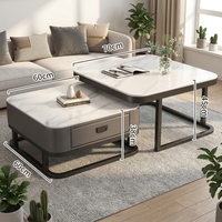 Table basse de style italien de luxe léger avec rangement pour salon, petit appartement, table TV carrée tendance en verre et dalle de roche