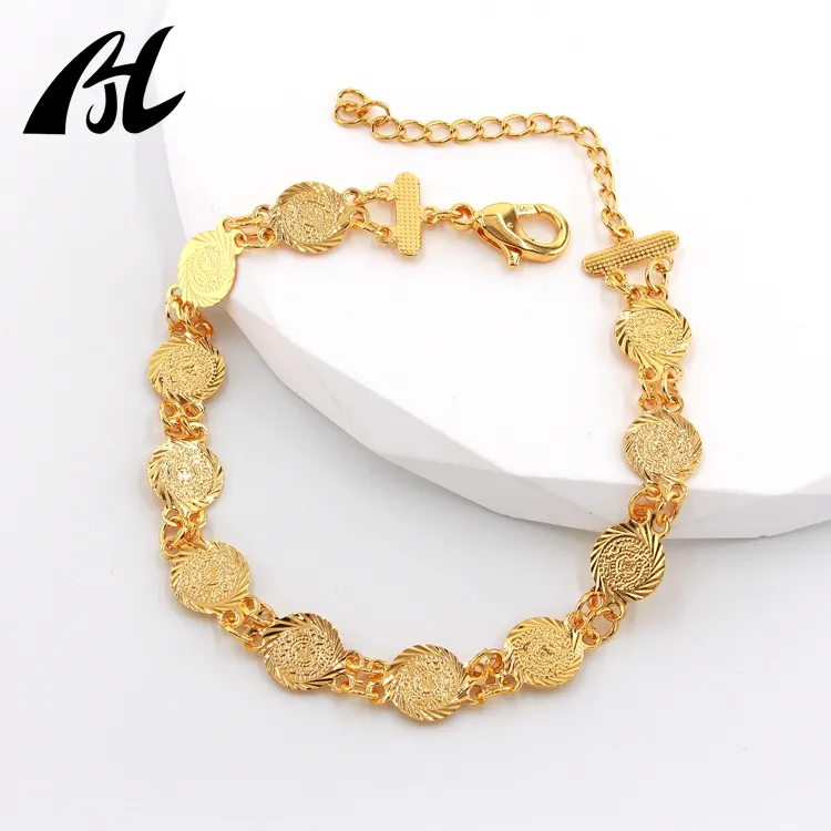 Custom Fashion Dubai Bridal Wedding Jewelry 18k Banhado A Ouro Antique Coin Bracelet para As Mulheres