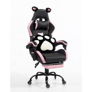 Chaise de jeu ergonomique pour filles et adolescents avec repose-pieds Chaise de jeu de course mignonne avec <span class=keywords><strong>coussin</strong></span> <span class=keywords><strong>lombaire</strong></span> de patte de chat et oreilles de chat - Product Image 2