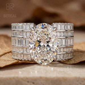 IGI Certified CVD Vvs Lab Grown Diamond Pave <b>Ring</b> Custom 925 <b>Silver</b> <b>Emerald</b> Lab Created Diamond Engagement <b>Ring</b> Women Jewelry - Product Image 2